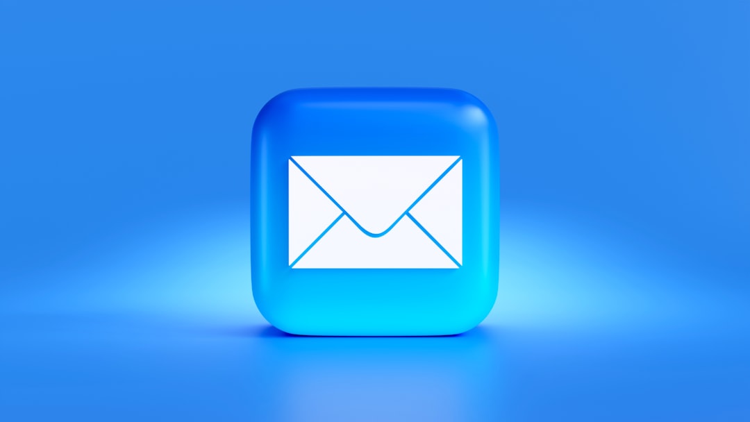 A stylized blue email icon on a blue background